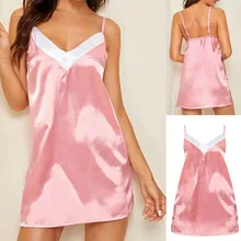 2s# Новые женские пижамы размера плюс с v-образным вырезом спинки атласная ночная рубашка Нижнее белье пижамы Нижнее белье одежда для сна женские пижамы