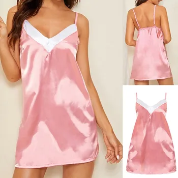

Sexy Sleepwear Pyjamas Women Sexy Lingerie Women Plus Size V-Neck Backless Satin Nightdress Lingerie Pajamas Underwear пижама