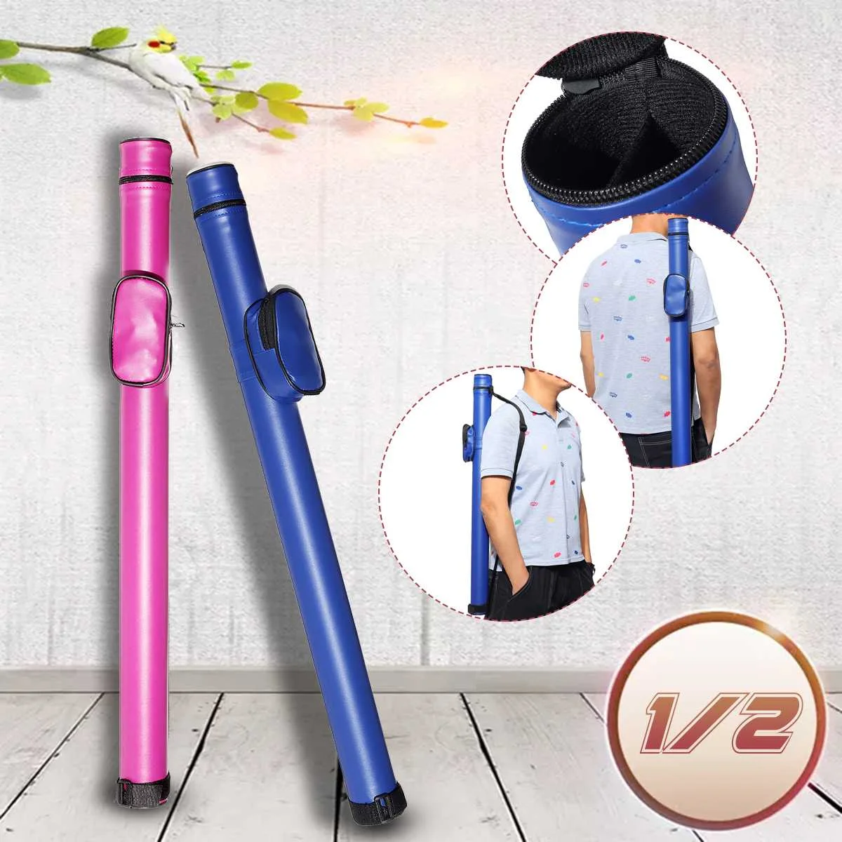 

Durable PU Leather 1/2 Pool Cue Case Billiards Pool Cue Cases 2 Holes 83cm Length Bag Billiard Accessories