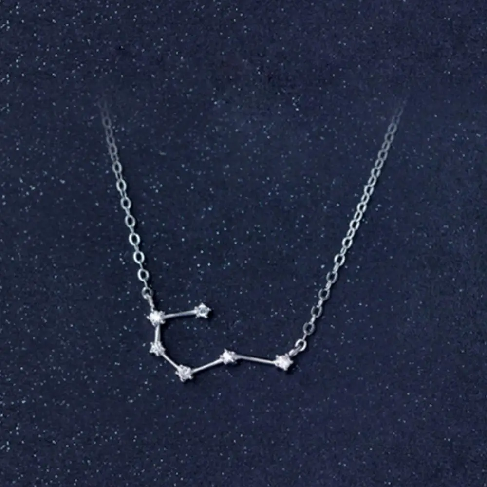 925 пробы серебряное Созвездие ожерелье женское Стразы ожерелье короткая цепочка на ключицы ожерелье подарок для женщин Девушка 40 см 1 шт - Окраска металла: Gemini