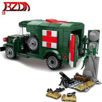 

BZDA WW2 Military Series Building Blocks US Army T214-WC54 Military Ambulance Mini Building Block Model Children Toy Gift