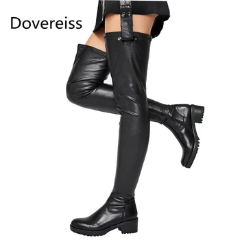 

Dovereiss Fashion Women's Shoes Chunky heels winter Sexy Elegant Concise Zipper Mature Motercycle boots Over the knee boots 48