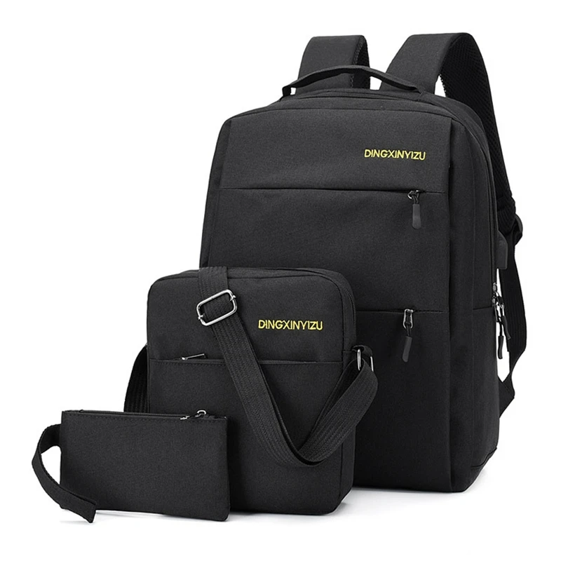 AAAJ-Унисекс Рюкзак для ноутбука Usb зарядное устройство Порт сумка ноутбук бизнес сумка 3 шт.(черный