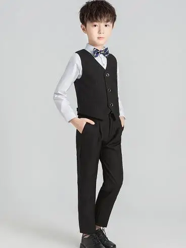 Kids Boys Suits Blazers Formal wedding Tuxedos dress Teenage Party Clothes Toddler Baby Clothing Flower Boy Blazer Suit Set - Цвет: vest pant tie