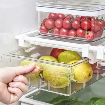 

1/4/8 Compartment PET Refrigerator Drawer Organizer Bin Transparent Fridge Storage Bin Containers For Pantry New Arrival