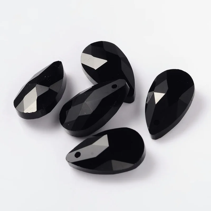 Black Pandahall 100 шт./лот стеклянные разноцветные Кристальные прозрачные граненые подвески 16x9x6 мм(0,62x0,35x0,23 дюйма), отверстие: 1 мм - Окраска металла: Black