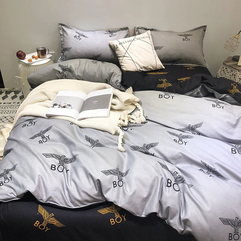 

Nordic minimalist bedding set four-piece Bed cover 1.8m Quilt and bedding set bed set elastic sheet student christmas bedding