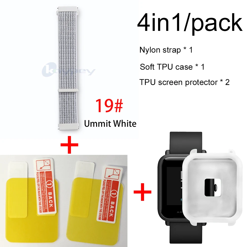 4в1/упаковка нейлоновый ремешок для Xiaomi Huami Amazfit Bip BIT Youth Watch ремешок на запястье браслет Резина Amazfit bip мягкий чехол - Цвет: 19-White case