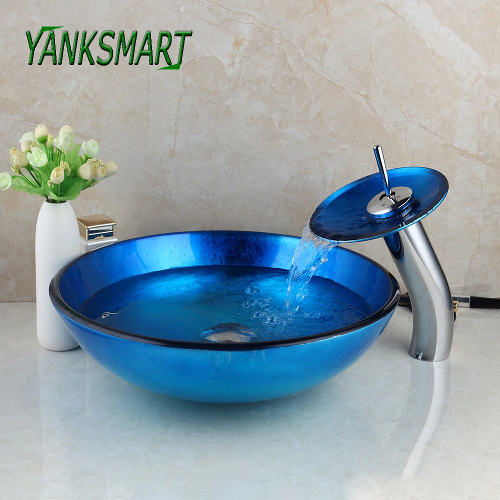 YANKSMART Новый водопад синяя ручная раковина для раковины/сосуд Раковина из