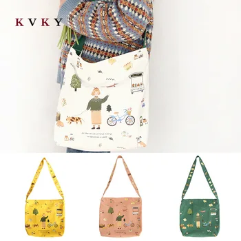 

Woman's Casual Shoulder Large Capacity Simple Shopping Bag Funny Cartoon Girls Printing HandBag Women Canvas Cloth Package Bags
