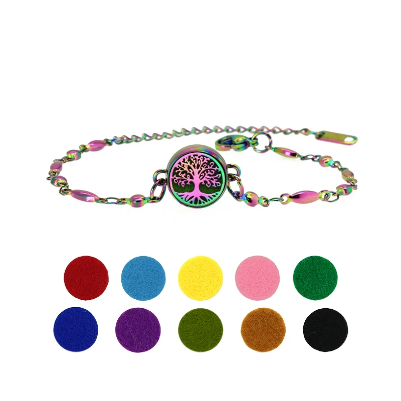 316L Stainless Steel 12mm Colorful Bracelet Diffuser Locket with Adjustable Chain Bracelet Fashion Jewelry Free 10Pads bracelet jewelry