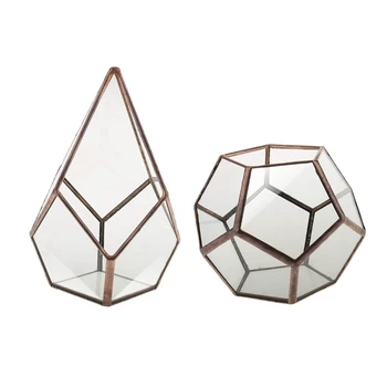 

2 Pcs Decorative Glass Vase Transparent Diamond Geometric Shape Ornament for Home Wedding - 12x12x17cm & 10x10x10cm