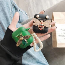 Роскошный бренд 3D Алмазный пчела жемчужный браслет силиконовый блестящий чехол для наушников Airpods 1 2 аксессуары милый карамельный чехол