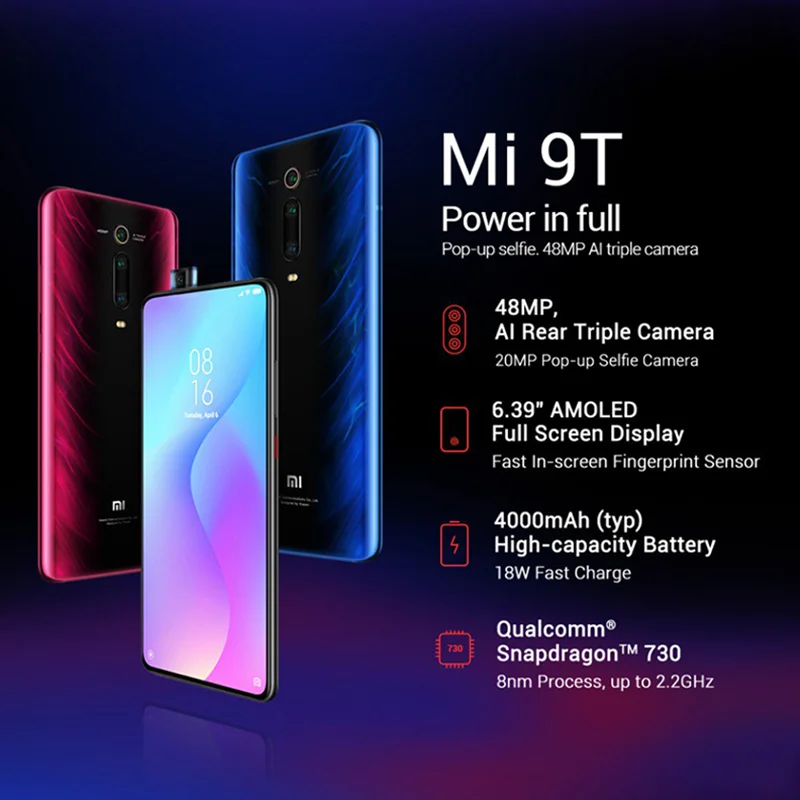 Глобальная версия Xiaomi Mi 9T 6 ГБ Оперативная память 64 Гб Встроенная память Смартфон Snapdragon 730 48MP Камера 4000 мА/ч, 6,3" на отпечаток пальца экран