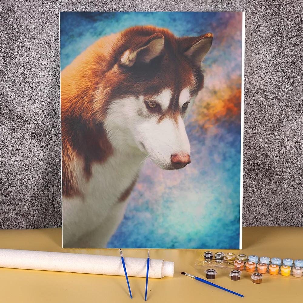 動物犬ハスキー数字で絵画セットアクリル塗料50 70 Paiting装飾数字で絵画卸売 Aliexpress ホーム ガーデン