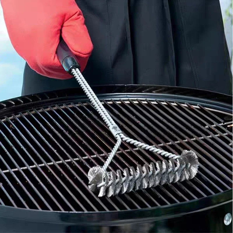 BBQ Grill Spring Brush 12Inch Single Head Stainless Steel Grill Cleaning Brush Barbecue Tool