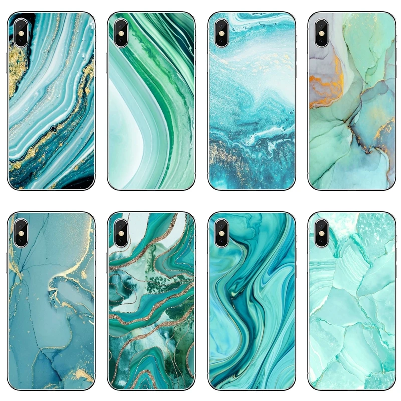 Бирюзовый камень мрамор силиконовый чехол для телефона iPhone 12 11 Pro Max Mini XS XR X 8 7 Plus 6