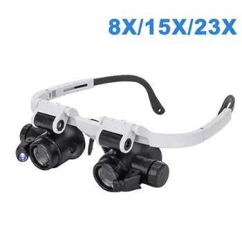 

Headband Glasses Magnifier with double LED Light 8X 15X 23X Optical Acrylic Lenses Glass Magnifier Loupe for Watchmaker Jewelry