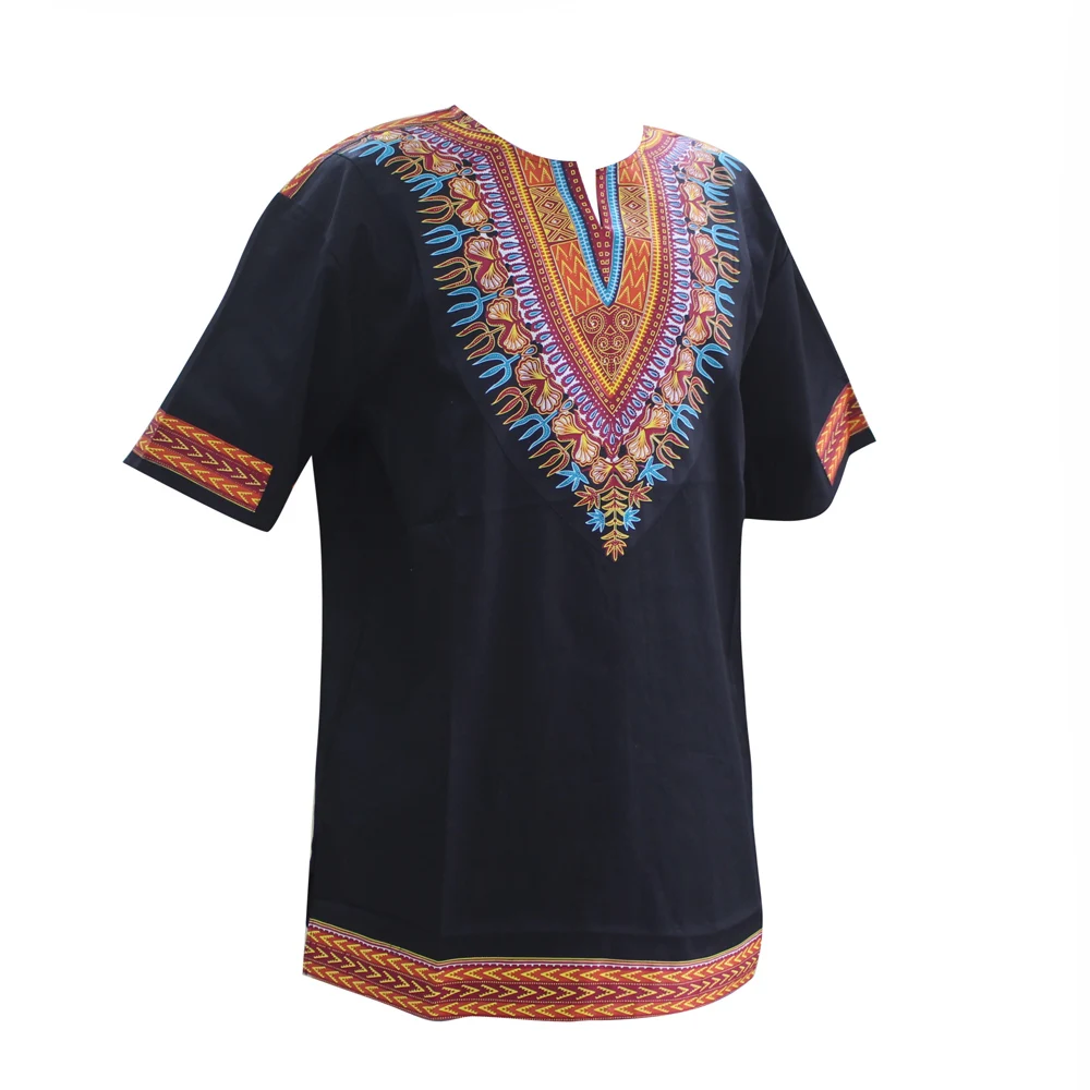 

Dashikiage African Dashiki Pattern Print Short Sleeve WAX Fabric Tops Shirt Super Plus Size