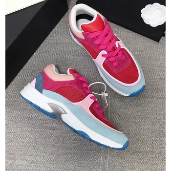 

New leather luxury fashion color matching sports shoes men and women thick bottom increased running women's shoes couple shoes