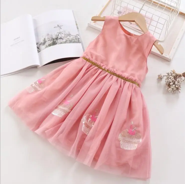 Летние Многослойные сетчатые платья принцессы с блестками для девочек милое детское платье 6 шт./партия