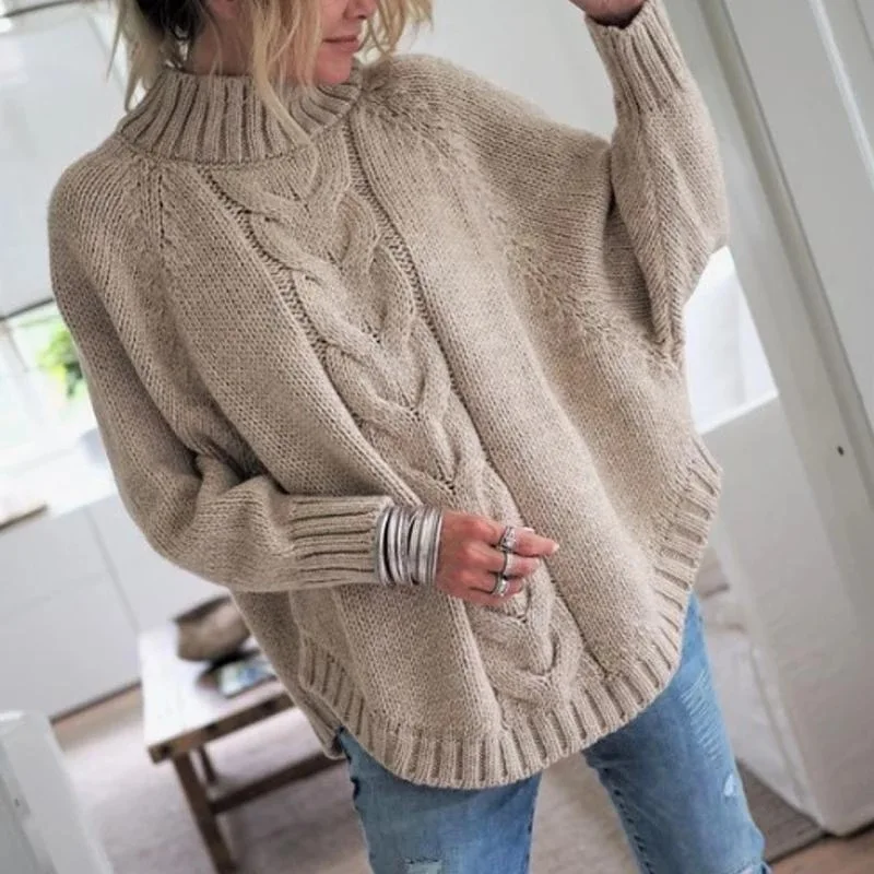 Autumn And Winter Sweater New 2021 Ladies Casual Wave-shaped Contrast Color Knitted Sweater Ropa Mujer Invierno 2021 turtleneck