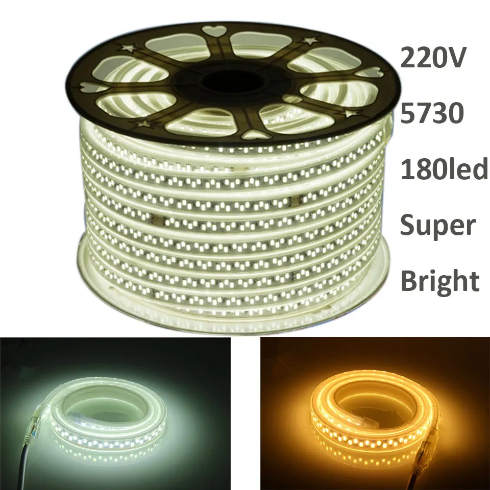 

GD SMD LED Strip 13-50M 220V Super Bright 5730 180LEDs/M LED Light Tape Outdoor IP67 Waterproof AC220V LED Rope Light +EU Plug