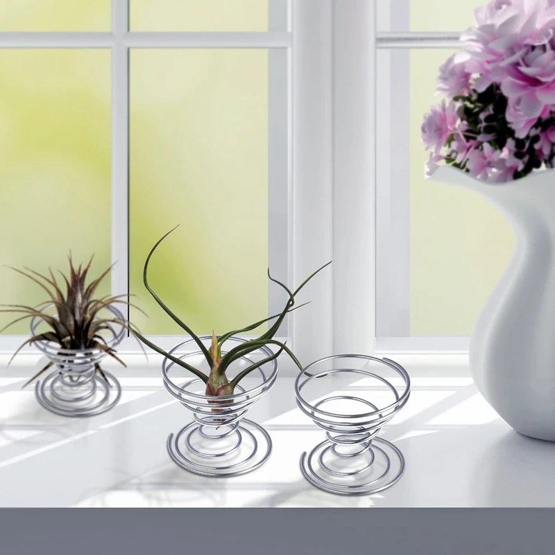 LBER 6 Pieces Air Plant Stand Airplant Container Tillandsia Holder Stainless Steel Plant Display Racks Air Pineapple Base