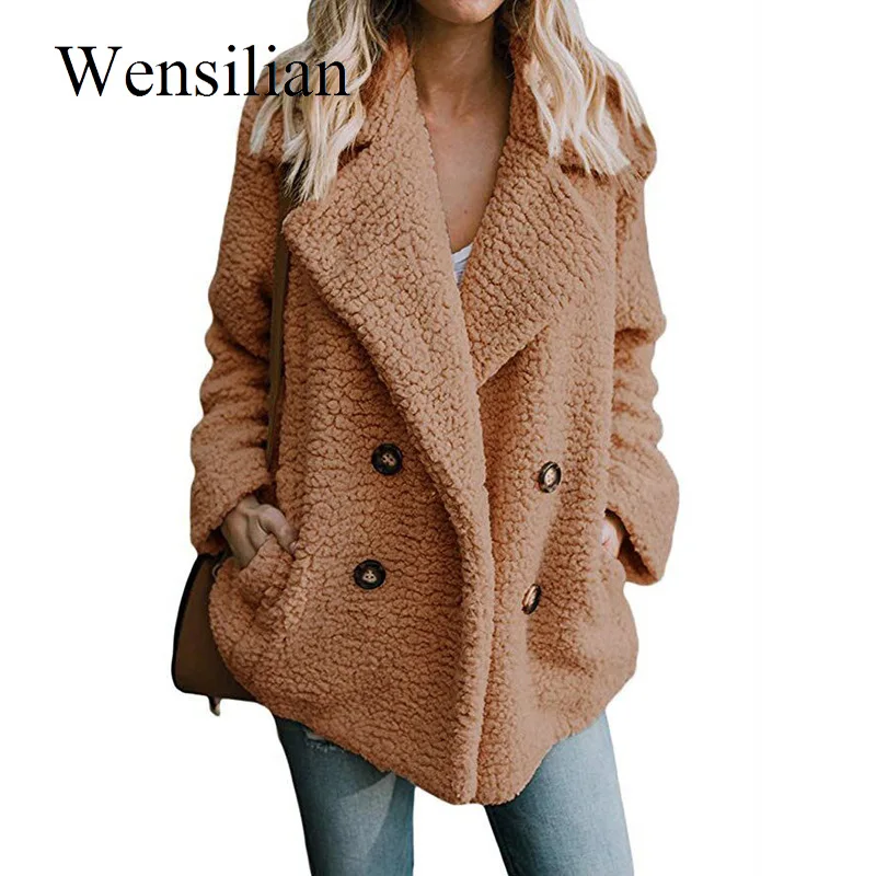 

Winter Jackets Women Coat Overcoat Lapel Warm Fluffy Hairy Jackets Female Long Sleeve Coats Chaqueta Mujer 5XL Plus Size