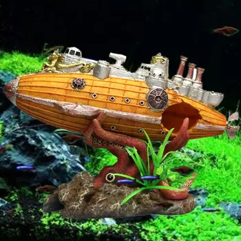 

Wreck Submarine Octopus Aquarium Fish Tank Landscaping Decoration Vintage Home Resin Hideaway Shrimp Breeding Hiding