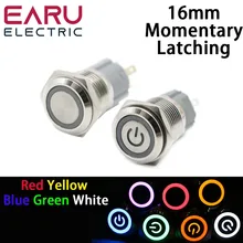 

16mm Waterproof Metal Push Button Switch LED Light Latching Fixation Momentary Car Engine Start PC Power Red Blue 5V 12V 3-380V