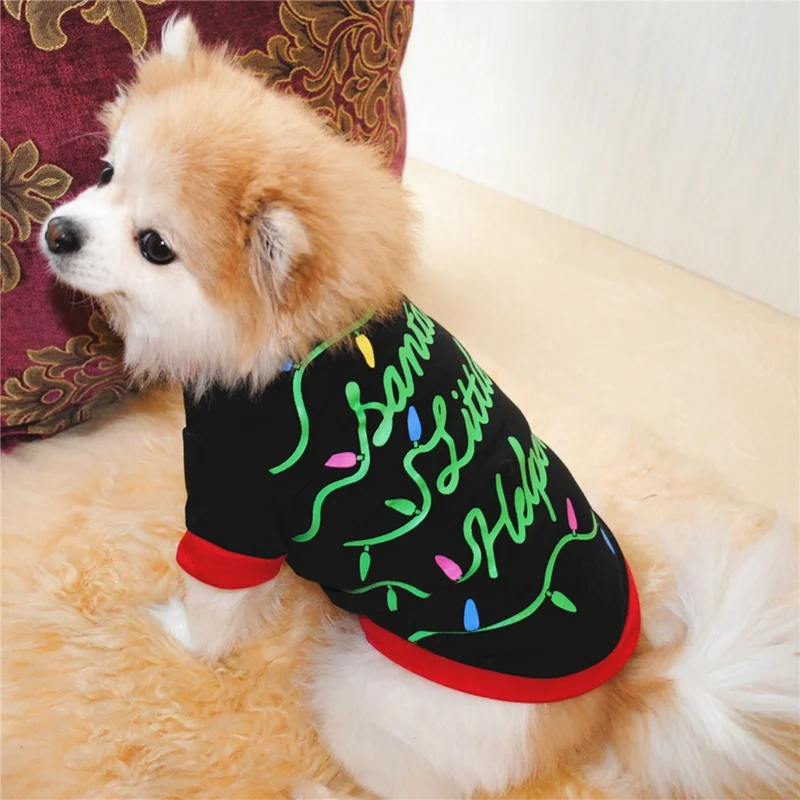 Хлопковая футболка для домашних животных; праздничный костюм для щенков; одежда с зеленым поясом на талии; рождественские аксессуары для ухода за маленькими домашними животными; XS-L