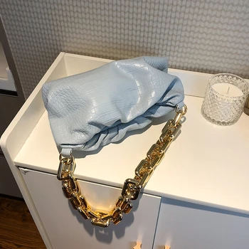 

Ladies Quality One-shoulder Underarm Bag 2020 Popular New Fashion Fold Chain Crocodile Pattern Luxury Fairy Cloud Bag Channels