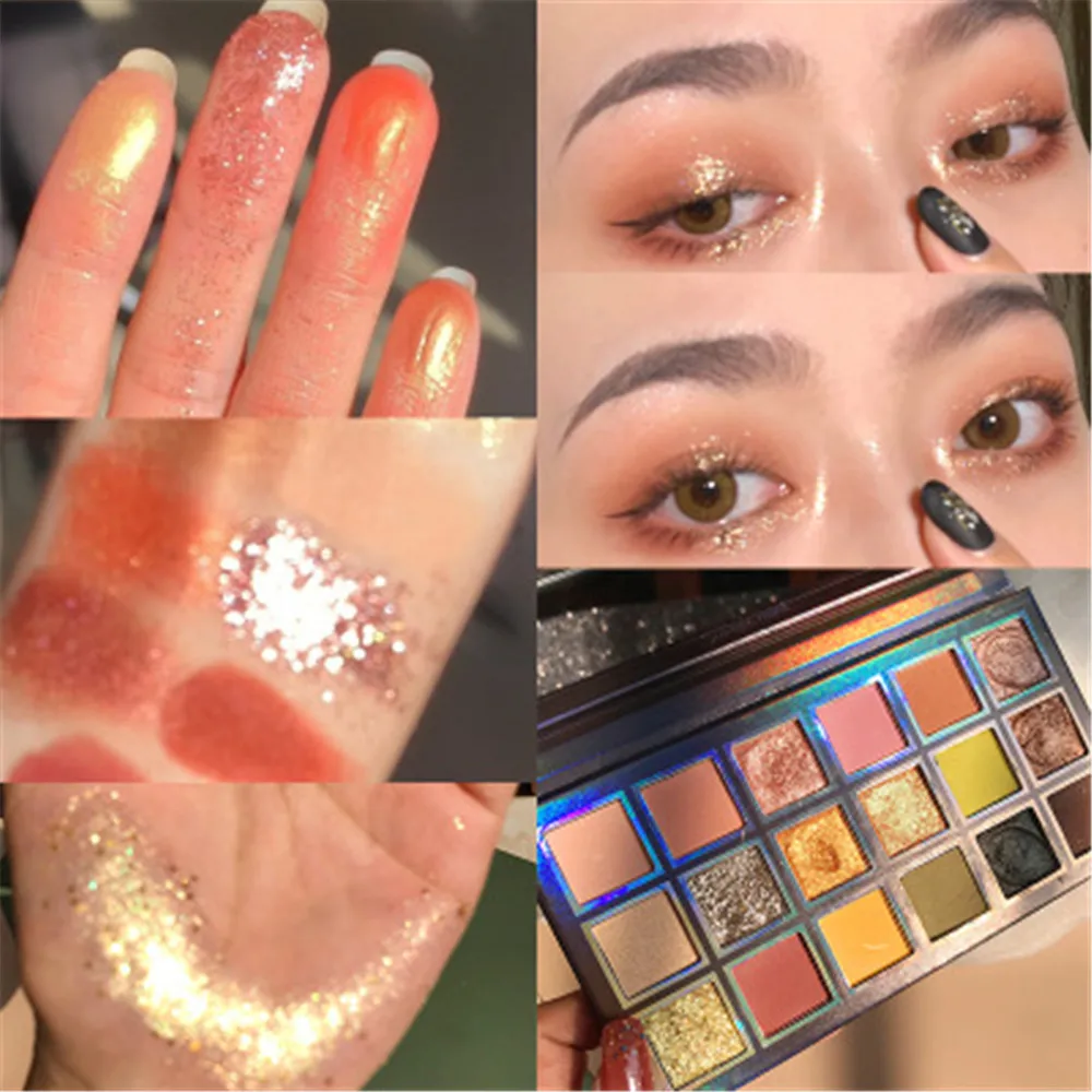 

Beauty 18 colors Eyeshadow Palette Holographic Shiny Matte Glitter Pigment Eye Shadow Pallete Metallic Diamond Makeup Palette