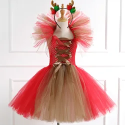 Robe de renne pour filles, tenue Tutu en maille, faite à la main, Costume de noël pour enfants, 2021 