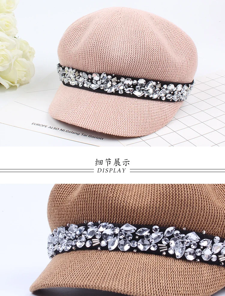 Newsboy Кепка Женская Весенняя Корейская дикая британская ретро мода алмаз восьмиугольная кепка берет Кепка