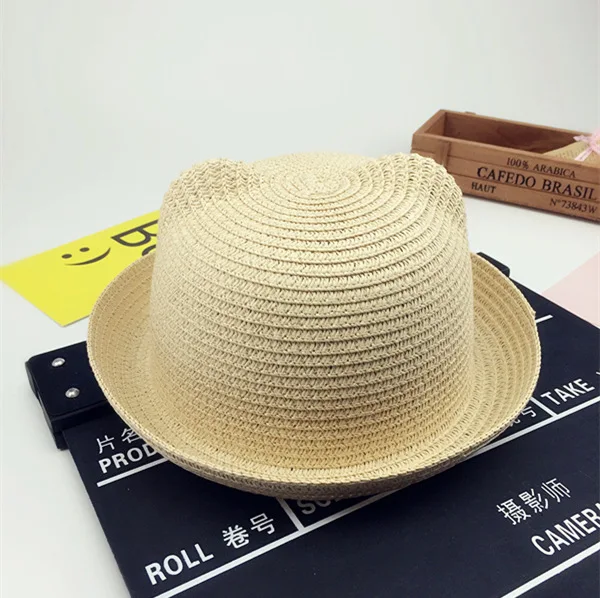 Boys Cap Girls Sun Hat Summer Children Panama Sun Hat Children Ear Decoration Solid Kid Floppy Panama sun hat sun protection hat