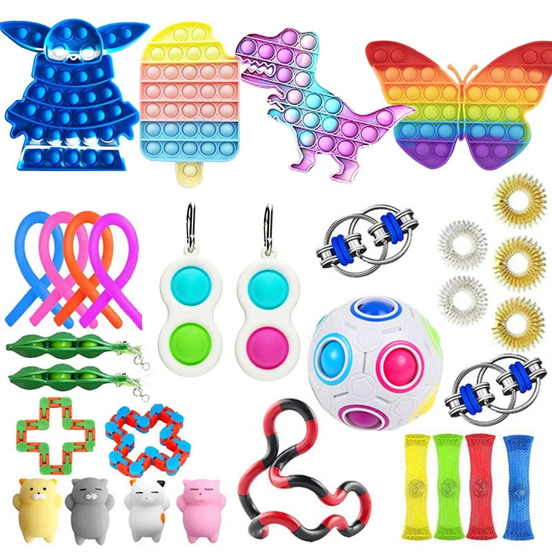 Fidget Pack de juguetes juguete antiestrés Set regalo para adultos chica niños estrés sensorial dinosaurio unicornio Fidget juguete caja de