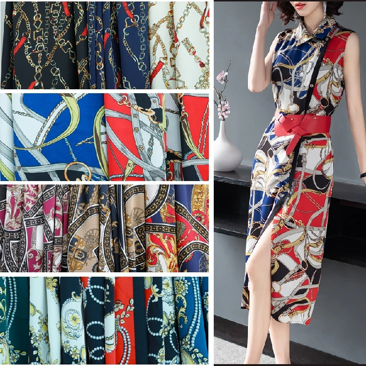 

European and American style high-end satin chiffon yarn spring and summer printed fabrics