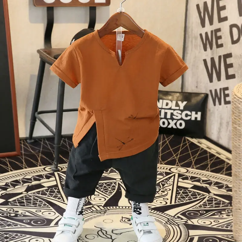 

Boys' Short-sleeved Suit Summer 2019 New Style Childrenswear Cotton Linen Summer Wear Boy Clothes Baby Children Two-Piece Set Fa