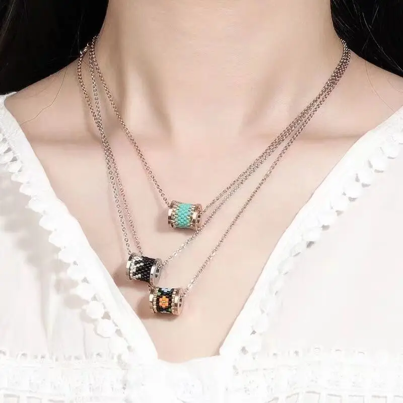 

Boho Beads Woven Cylindrical Pendent Necklace For Women Fashion Handmade Stainless Steel Chain Colorful Jewelry Dropshipping Hot