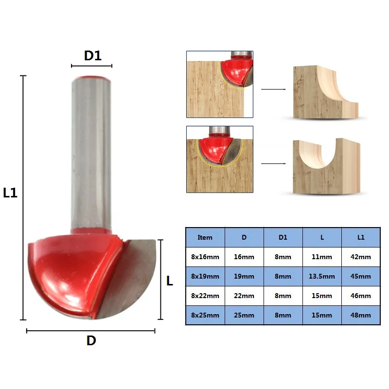XCAN 1 шт. Концевая фреза 8 мм хвостовик угловой rouding для вырезания гребней и пазов 16/19/22/25 мм круглые фрезы дерева Обрезной нож радиус древесины фрезы