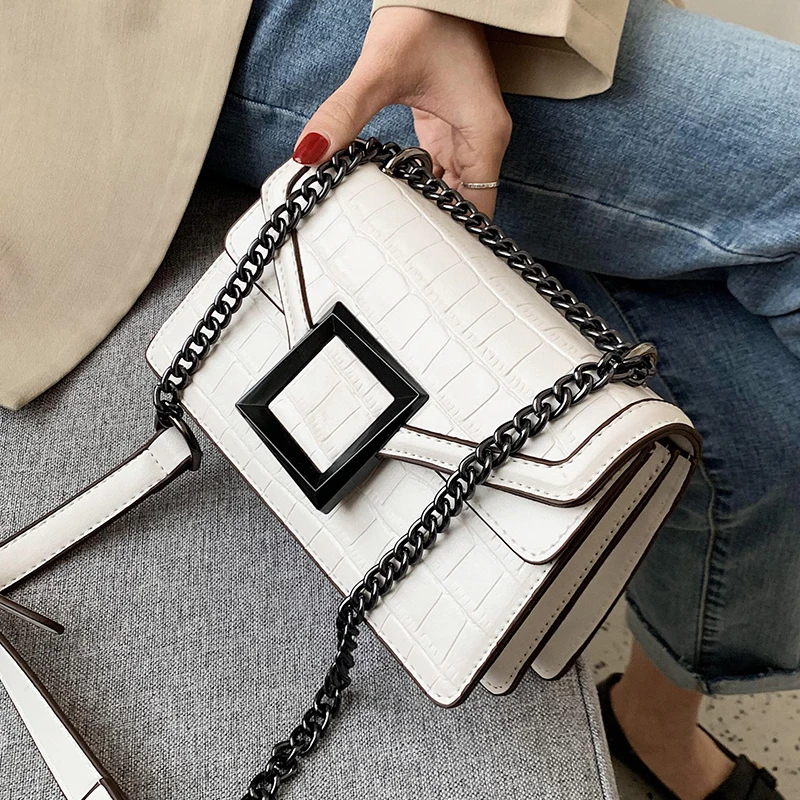 

Stone pattern Square Crossbody bag 2020 Fashion New Quality PU Leather Women's Designer Handbag Chain Shoulder Messenger Bag