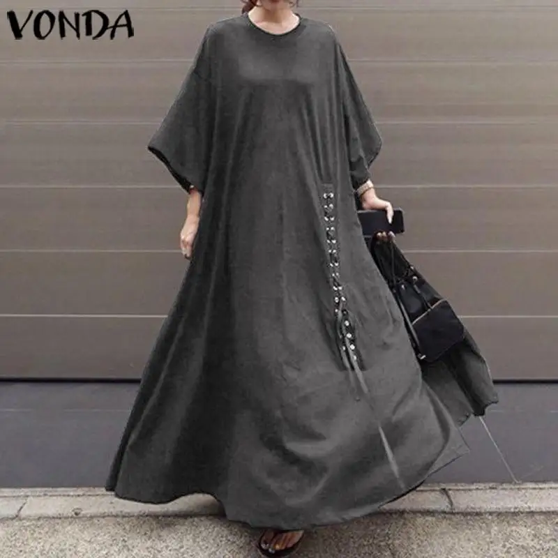 VONDA платья для беременных, Одежда для беременных женщин, повседневные свободные платья макси с круглым вырезом и рукавом 3/4, богемные платья