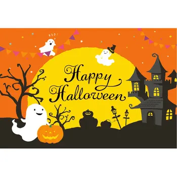 

Happy Halloween Decor Backdrop Cartoon Castle Ghost Background Photography Family Holiday Party Decor Photo Booth Props