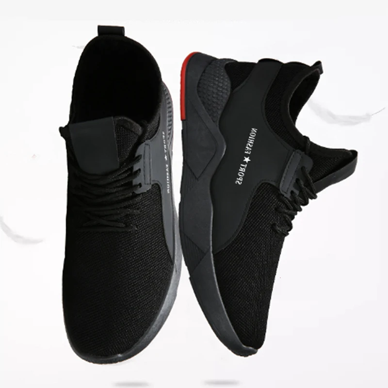 

LOOZYKIY 2019 Men's Wear-resisting Non-slip Vulcanize Shoes Black New Breathable Casual Sports Male Mesh Trainers -up Flat Shoes