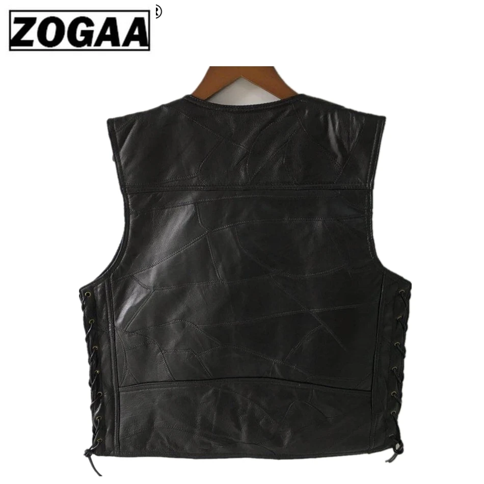 Мотоциклетный жилет кожаный мужской черный Байкер Панк из натуральной кожи на