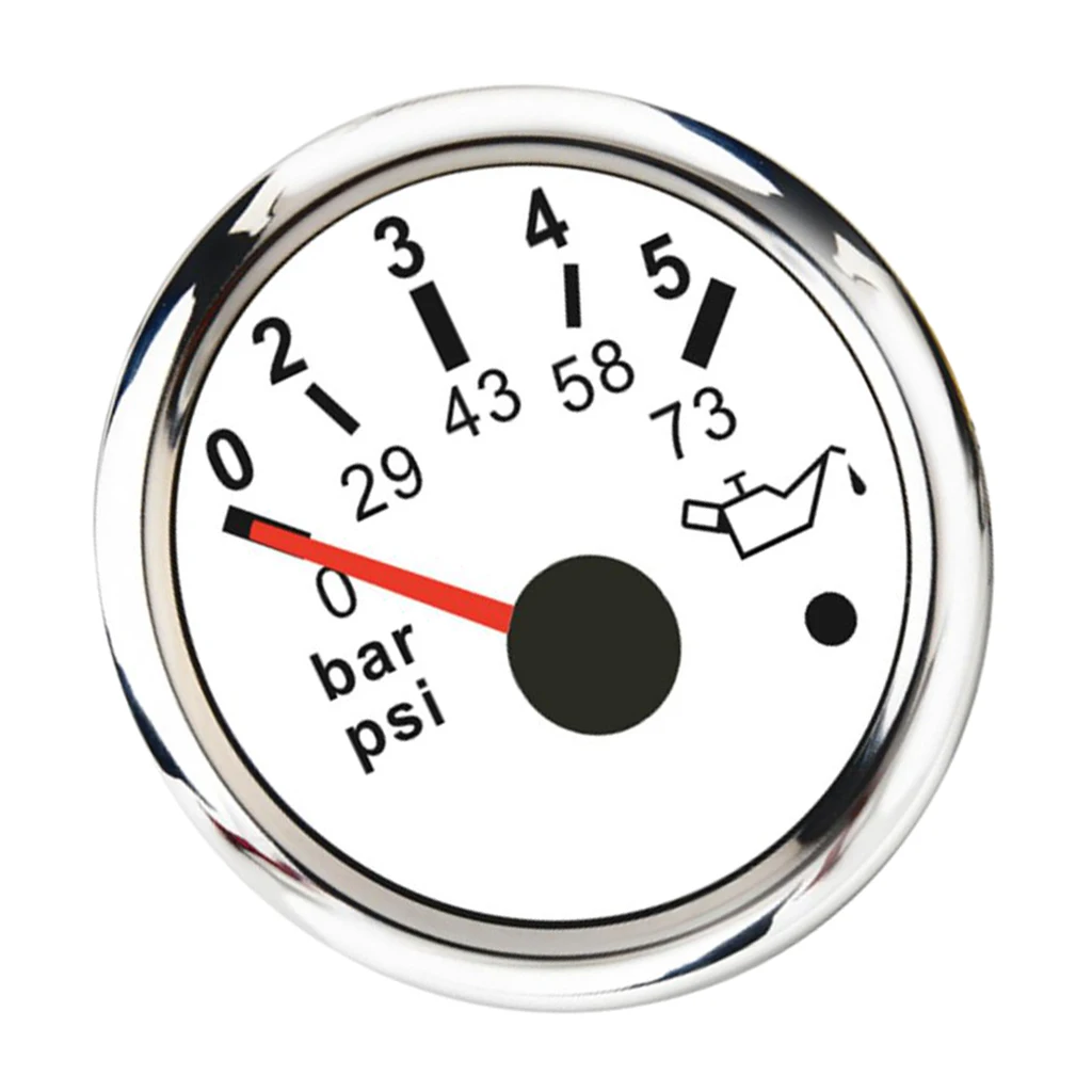 52MM 2'' Oil Pressure Indicator Meter Gauge IP67 10-185Ω 0~5 Bar Marine, White, IP67 Waterproof