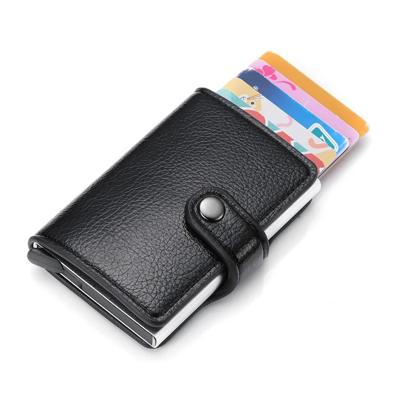 Bycobecy мужской RFID блокирующая Кнопка двойная защита кредитный держатель для карт минималистичный кошелек всплывающий чехол для ID карты тонкий держатель для ID