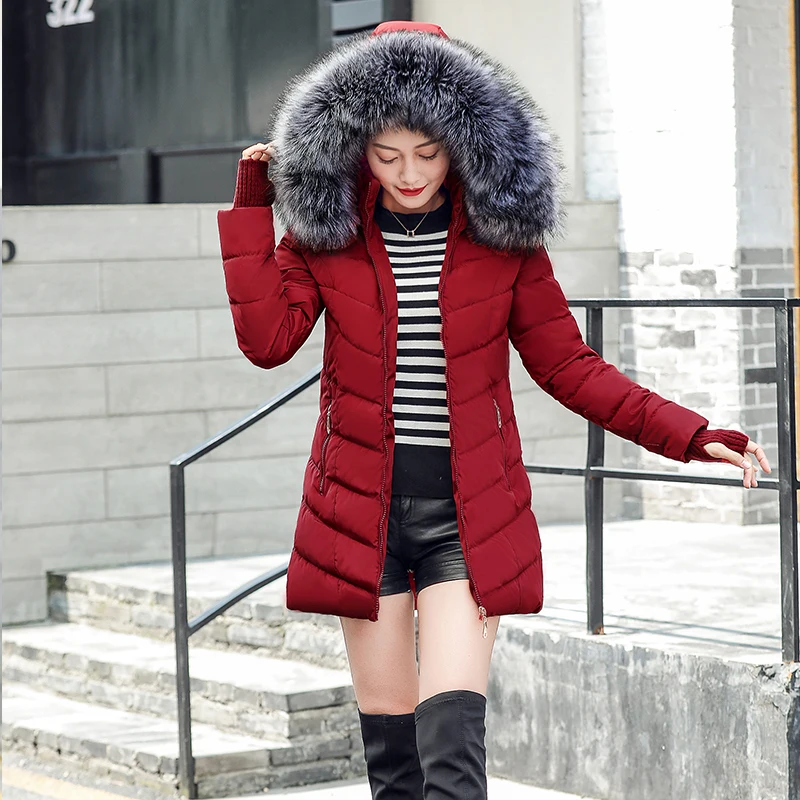 Зимняя женская куртка для, длинный меховой воротник с хлопковой подкладкой, теплая утепленная, плюс размер 3XL, зимняя женская парка, верхняя одежда для женщин